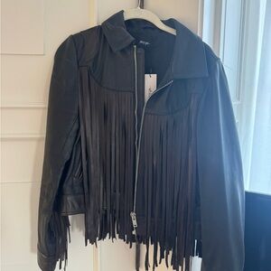 Nasty Gal Dark Leather Fringe Jacket